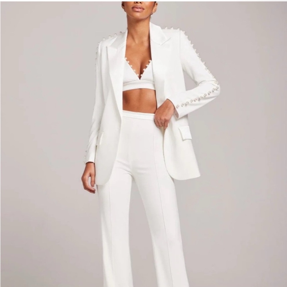 NADINE MERABI Charlotte White Embellished Blazer